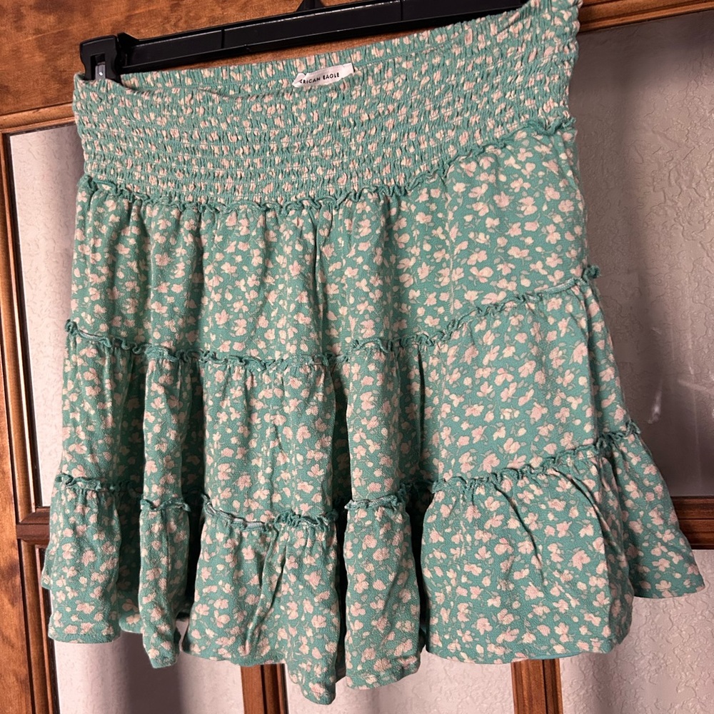 American Eagle Outfitters Green Smocked Mini Skirt
